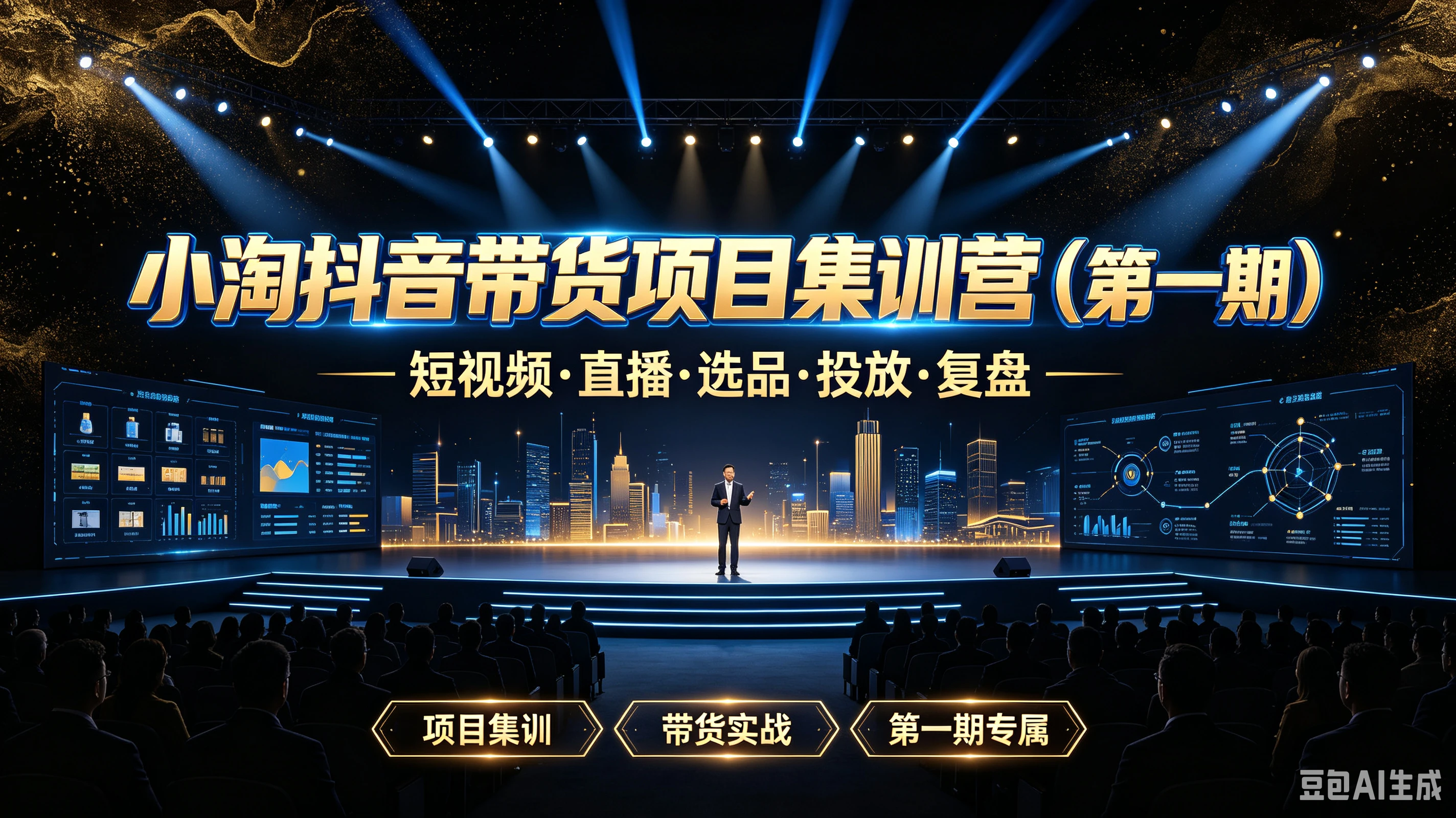 【精】小淘抖音带货项目集训营（第一期）短视频·直播·选品·投放·复盘，项目集训、带货实战、第一期专属