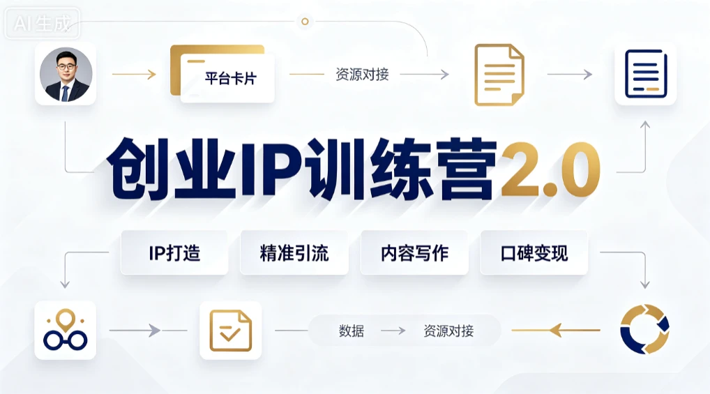 【精】创业IP训练营2.0｜创业IP全阶打造、多平台矩阵精准引流、高转化内容写作、项目资源对接与口碑变现闭环课程