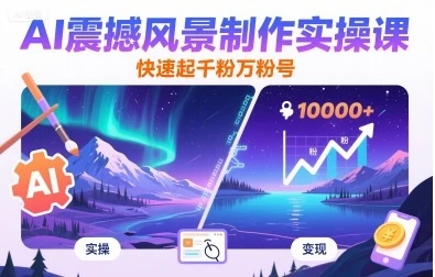 AI震撼风景制作实操课，快速起千粉万粉号