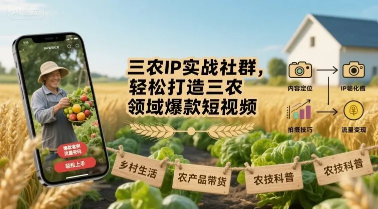 【精】三农IP实战社群，轻松打造三农领域爆款短视频