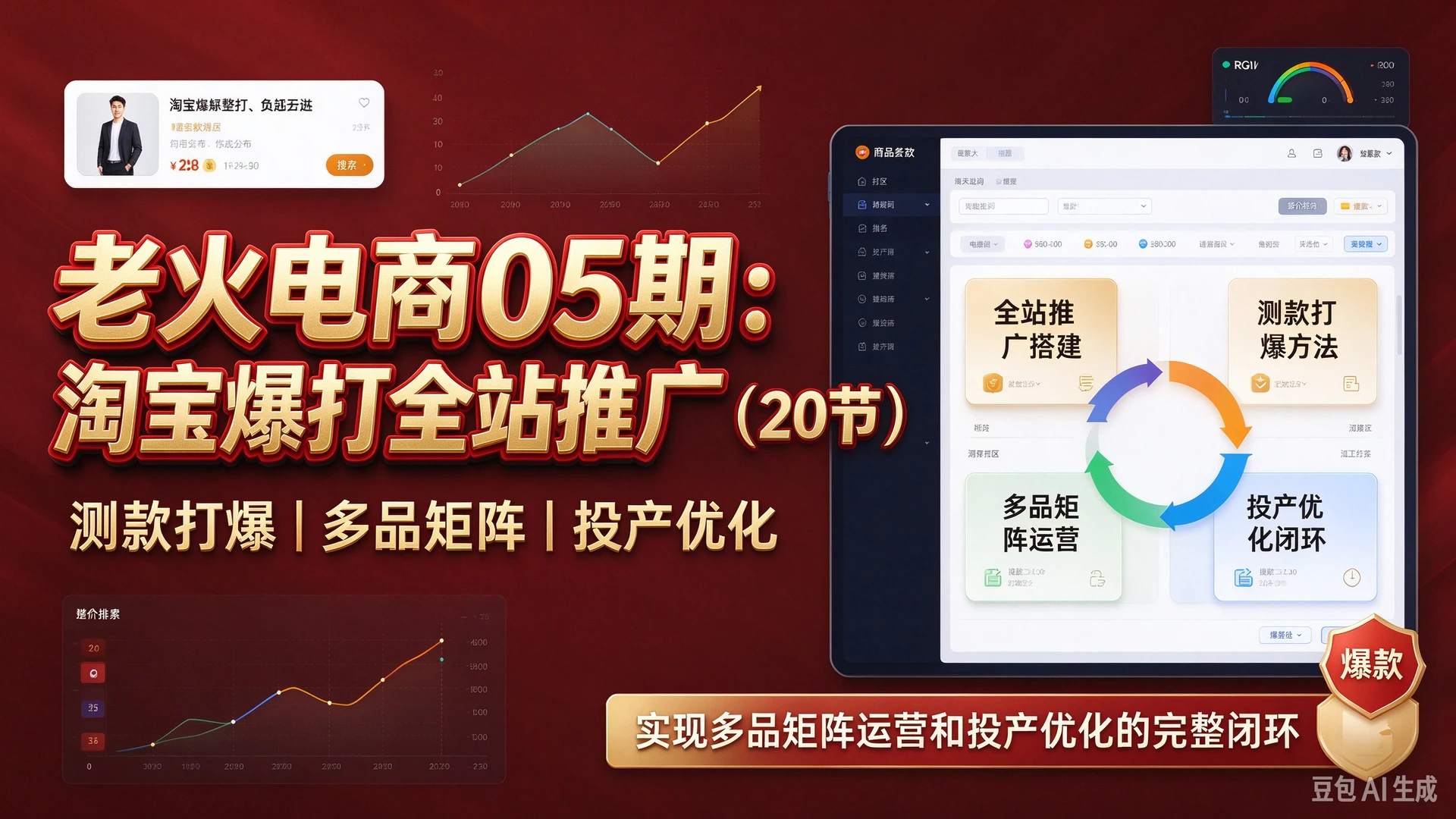 【精】老火电商05期：淘宝爆打全站推广（20节），带你掌握全站推广搭建与测款打爆方法，实现多品矩阵运营和投产优化的完整闭环