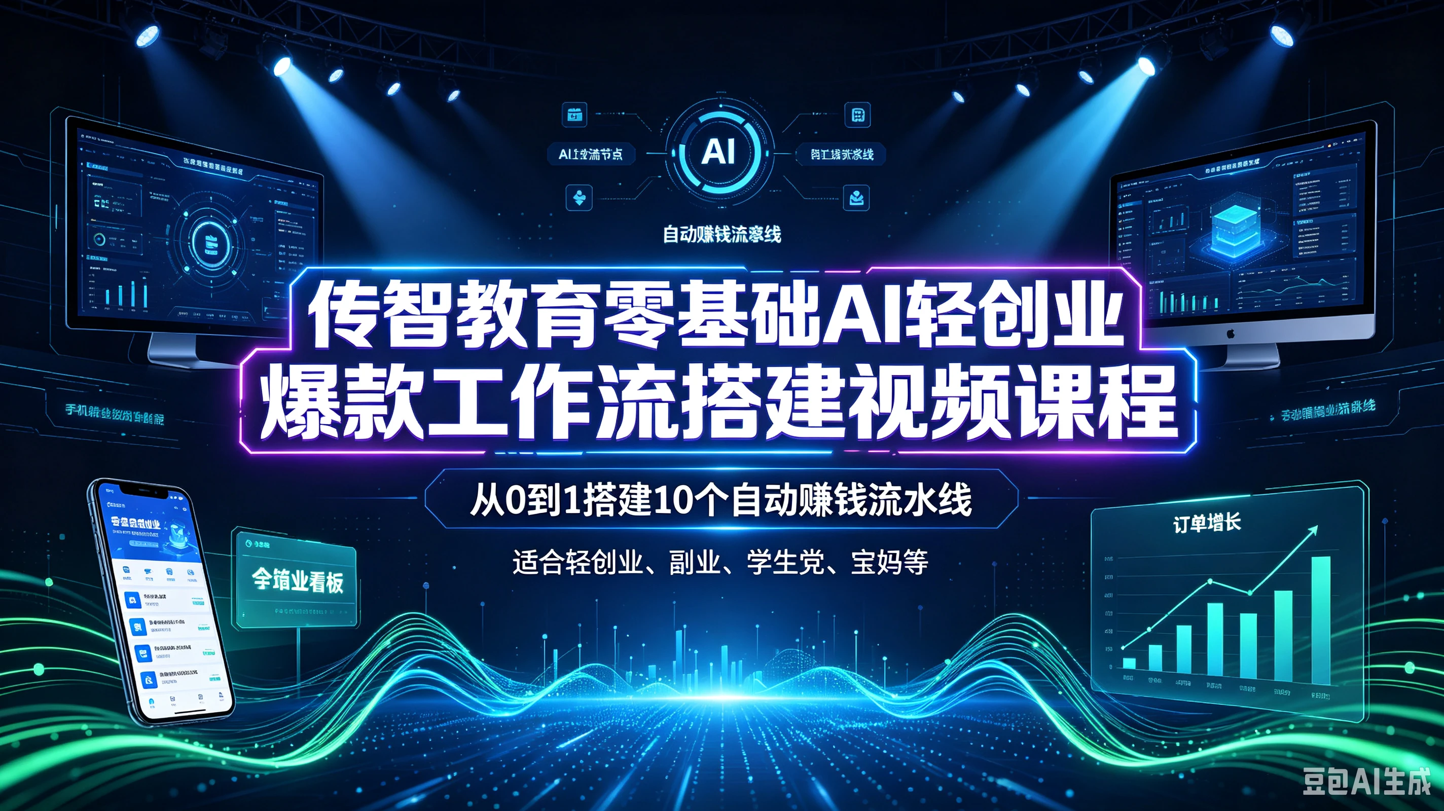 【精】传智教育零基础AI轻创业爆款工作流搭建视频课程，从0到1搭建10个自动赚钱流水线，适合轻创业、副业、学生党、宝妈等