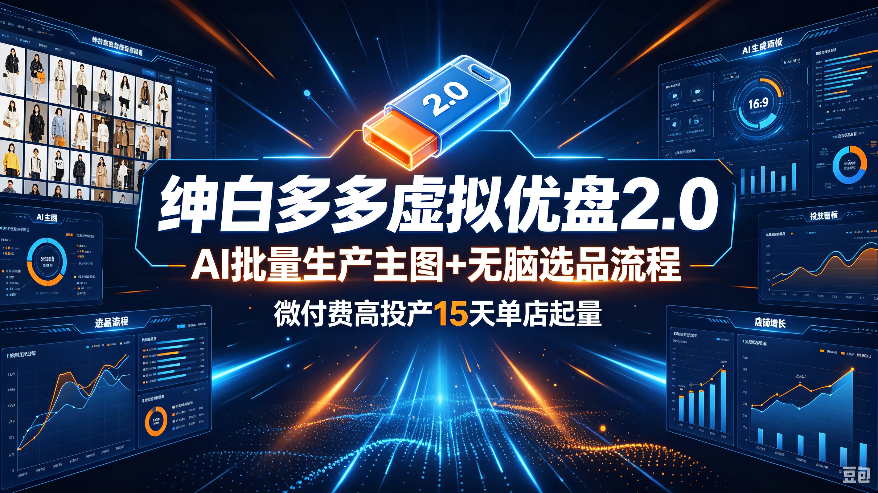 【精】绅白多多虚拟优盘2.0:AI批量生产主图+无脑选品流程,微付费高投产15天单店起量