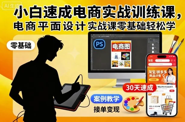 【精】小白速成电商实战训练课，电商平面设计实战课零基础轻松学