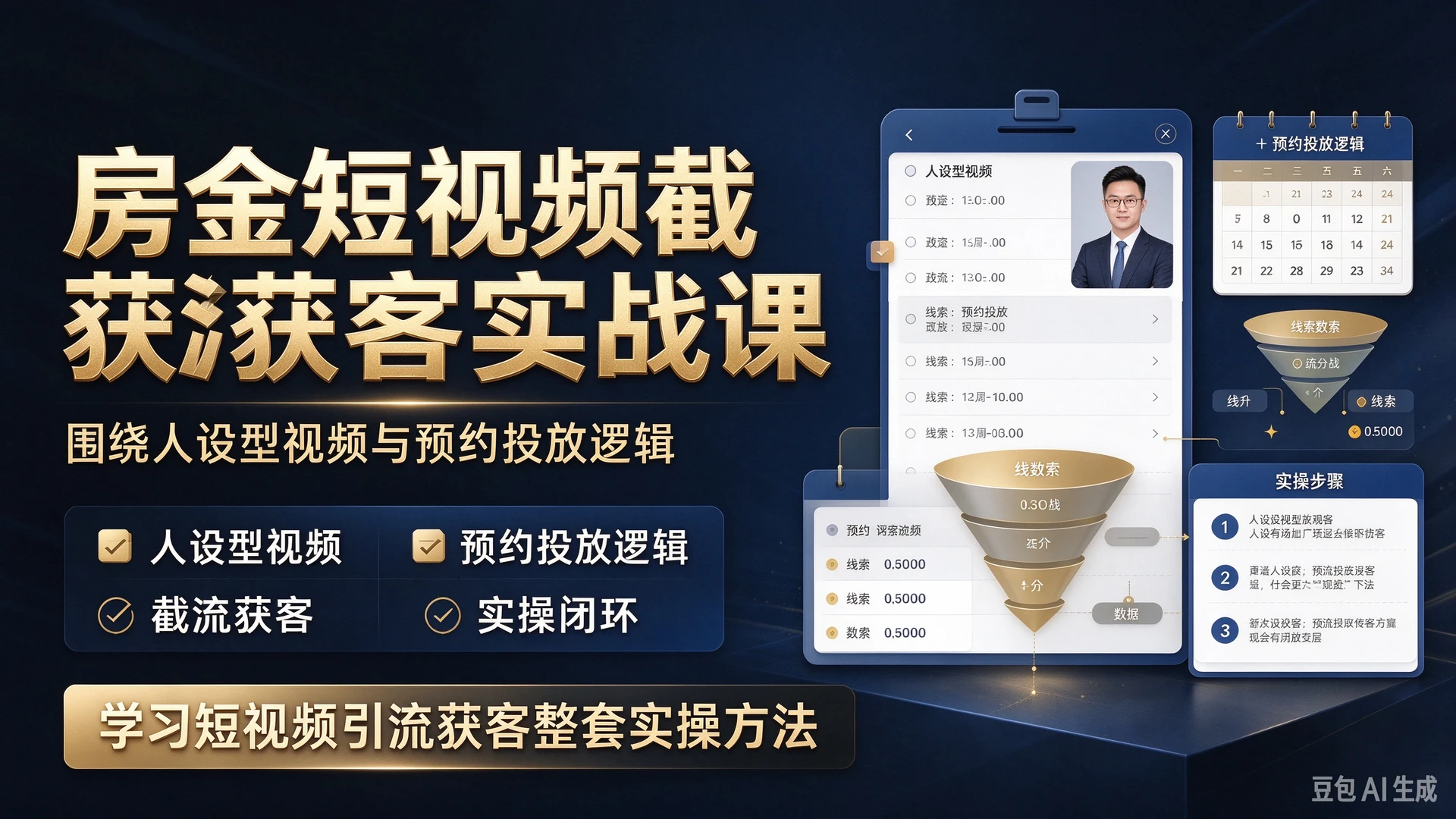 【精】房金短视频截流获客侧重实战落地，围绕人设型视频与预约投放逻辑，学习短视频引流获客整套实操方法