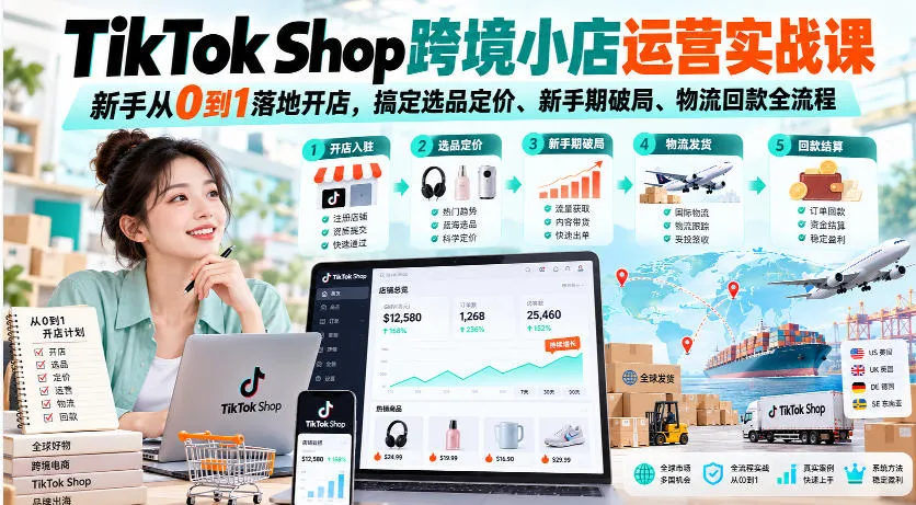 【精】TikTok Shop跨境小店运营实战课,新手从0到1落地开店,搞定选品定价、新手期破局、物流回款全流程