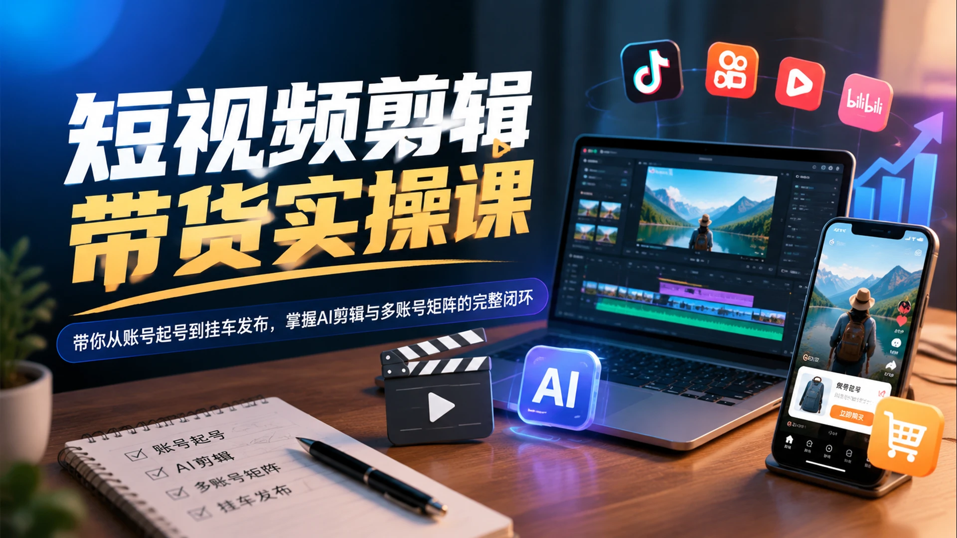 【精】短视频剪辑带货实操课,带你从账号起号到挂车发布,掌握AI剪辑与多账号矩阵的完整闭环 【精】短视频剪辑带货实操课,带你从账号起号到挂车发布,掌握AI剪辑与多账号矩阵的完整闭环