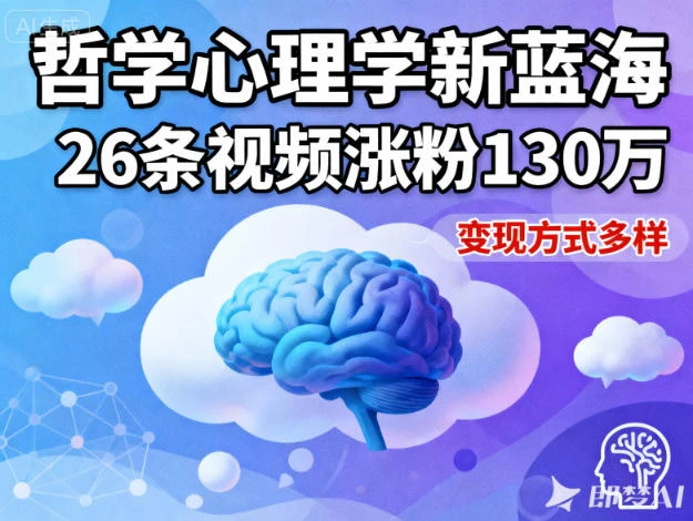 短视频新蓝海，哲学心理学赛道，26条视频涨粉130W，变现方式多样