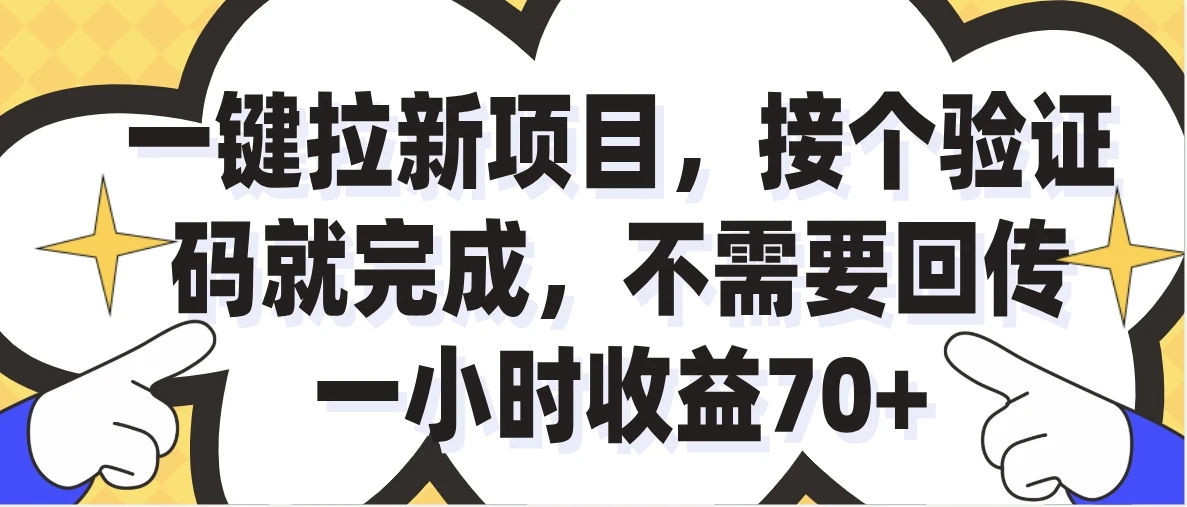 一小时收益70+，一键拉新项目，接个码就完成，不需要回传