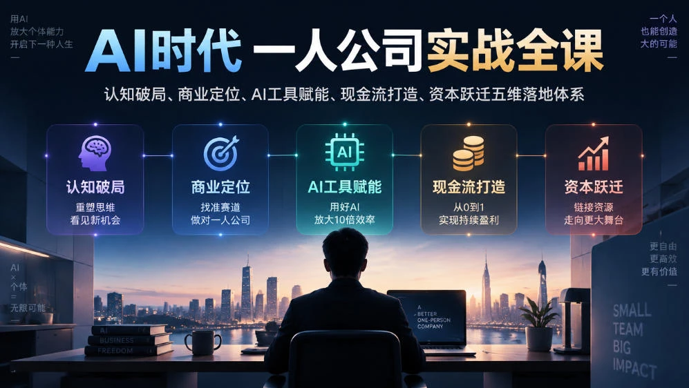【精】AI时代一人公司实战全课|认知破局、商业定位、AI工具赋能、现金流打造、资本跃迁五维落地体系 【精】AI时代一人公司实战全课|认知破局、商业定位、AI工具赋能、现金流打造、资本跃迁五维落地体系
