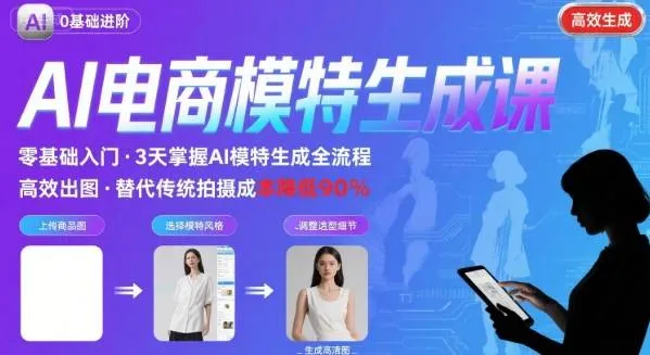【精】AI模特进阶课程，0基础高效生成逼真电商模特图