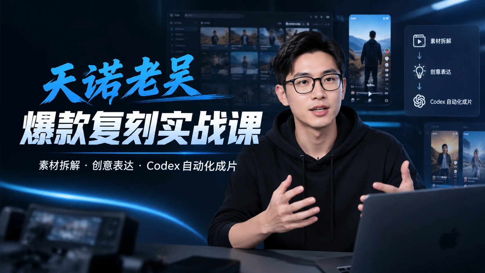 天诺老吴爆款复刻课，带你掌握素材拆解与创意表达，用 Codex 完成短视频自动化成片