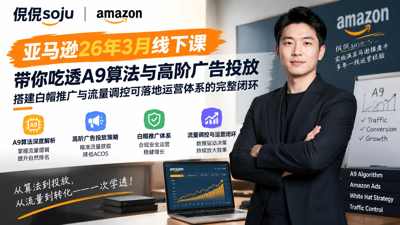 【精】侃侃soju亚马逊26年3月线下课,带你吃透A9算法与高阶广告投放,搭建白帽推广与流量调控可落地运营体系的完整闭环 【精】侃侃soju亚马逊26年3月线下课,带你吃透A9算法与高阶广告投放,搭建白帽推广与流量调控可落地运营体系的完整闭环