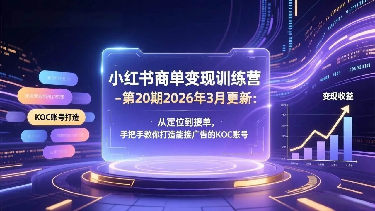 【精】小红书商单变现训练营-第20期26年3月更新:从定位到接单,手把手教你打造能接广告的KOC账号 【精】小红书商单变现训练营-第20期26年3月更新:从定位到接单,手把手教你打造能接广告的KOC账号