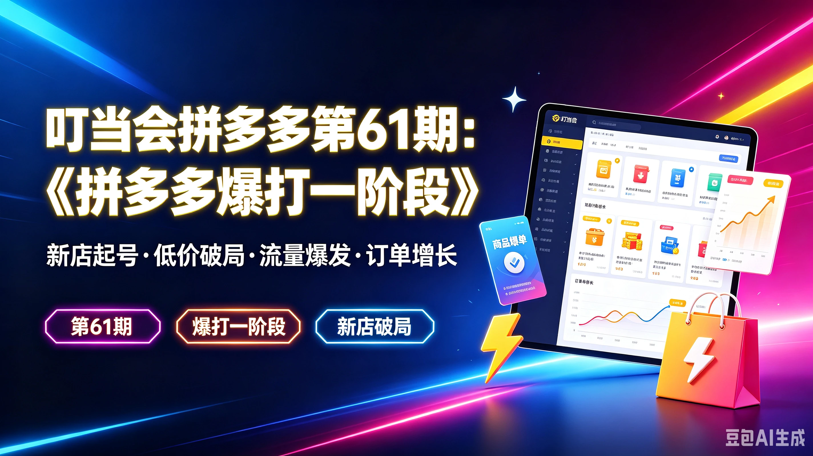 【精】叮当会拼多多第61期：《拼多多爆打一阶段》新店起号·低价破局·流量爆发·订单增长，第61期、爆打一阶段、新店破局
