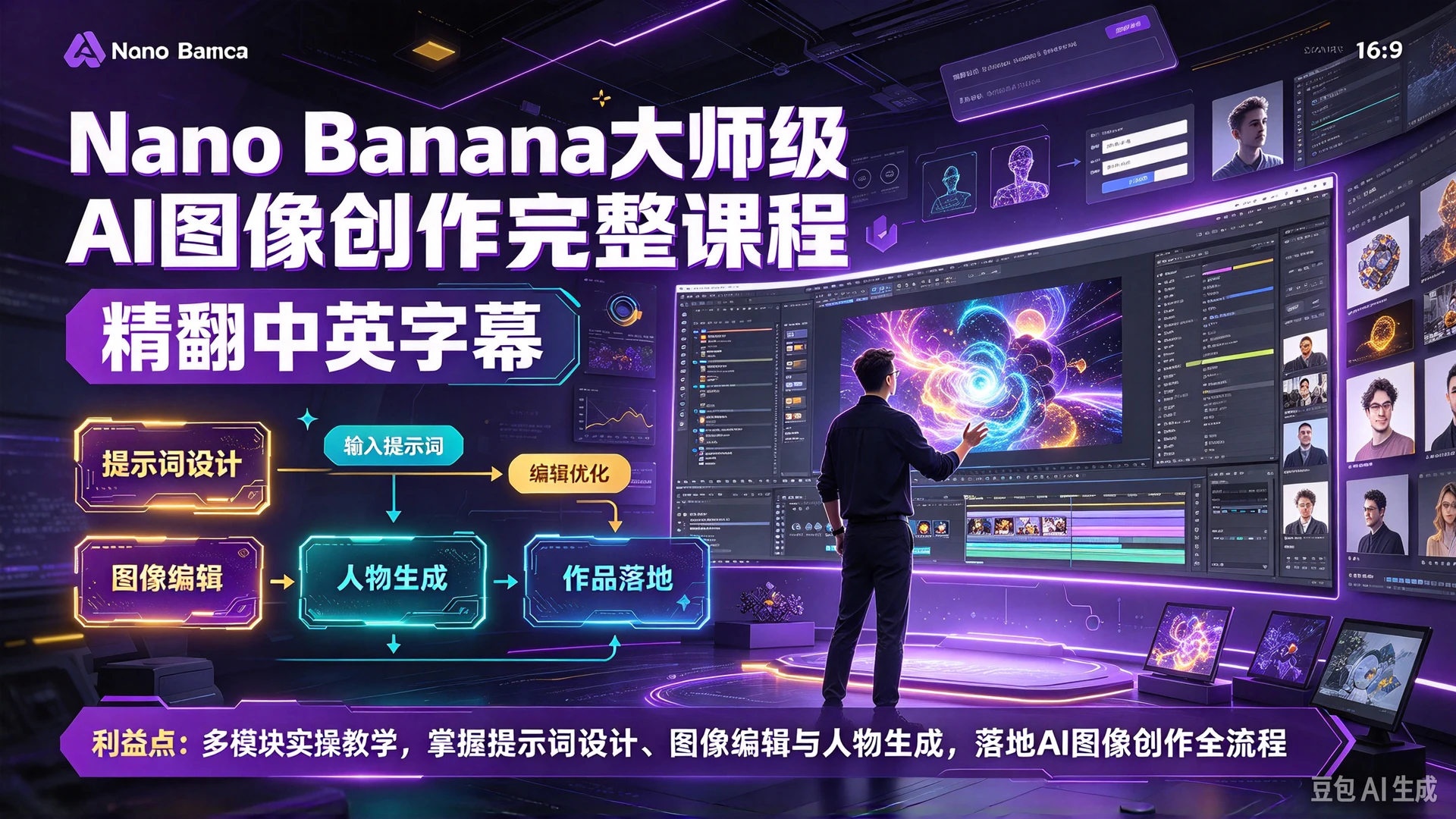Nano Banana大师级AI图像创作完整课程(精翻中英字幕),多模块实操教学,掌握提示词设计、图像编辑与人物生成,落地AI图像创作全流程