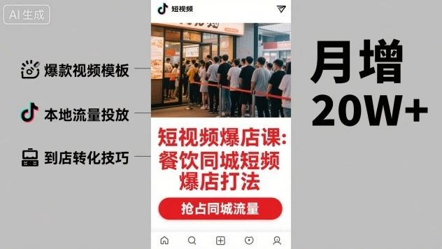 【精】短视频爆店课，餐饮同城短视频爆店打法