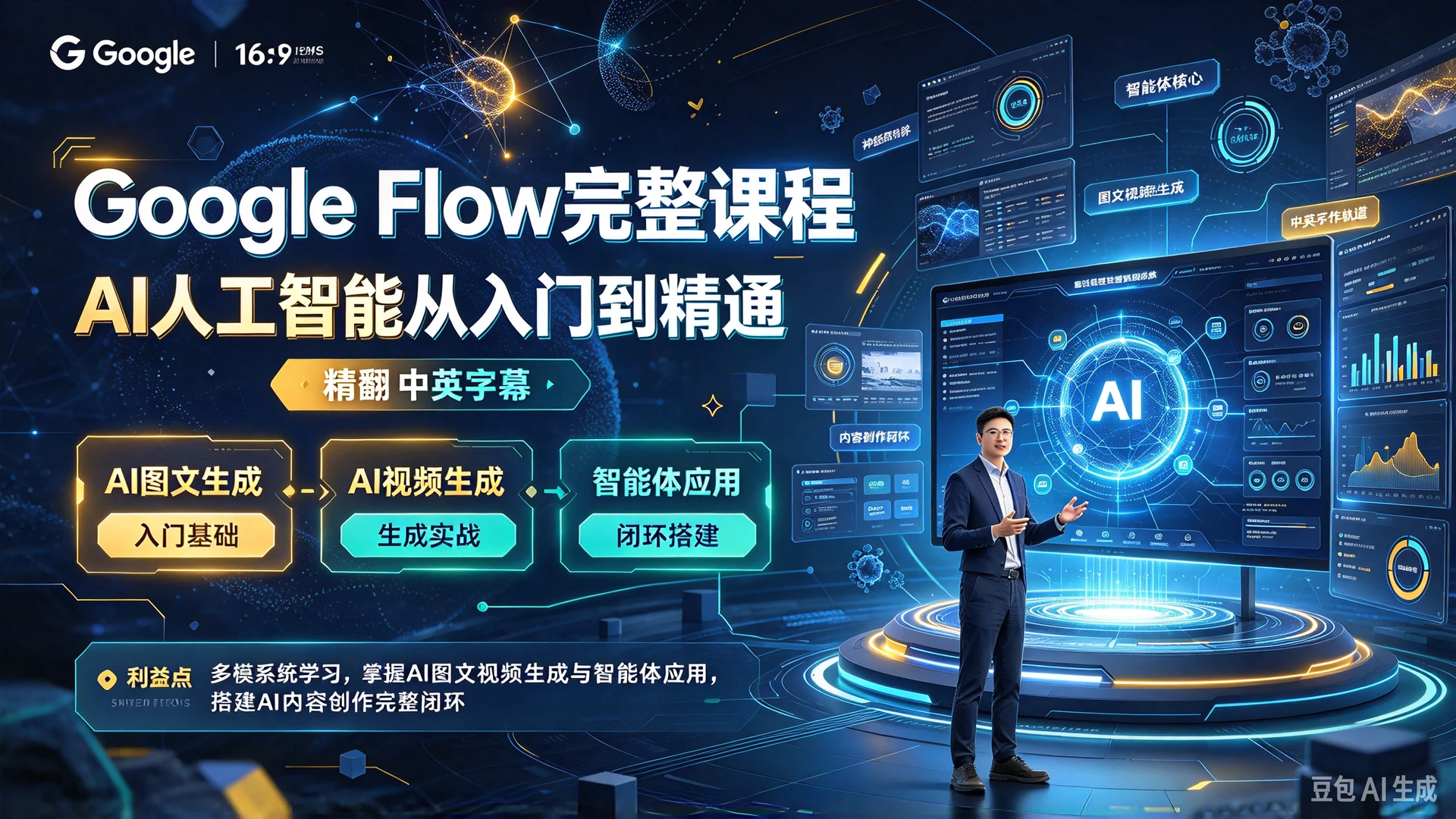 【精】Google Flow完整课程:AI人工智能从入门到精通(精翻中英字幕),多模块系统学习,掌握AI图文视频生成与智能体应用,搭建AI内容创作完整闭环