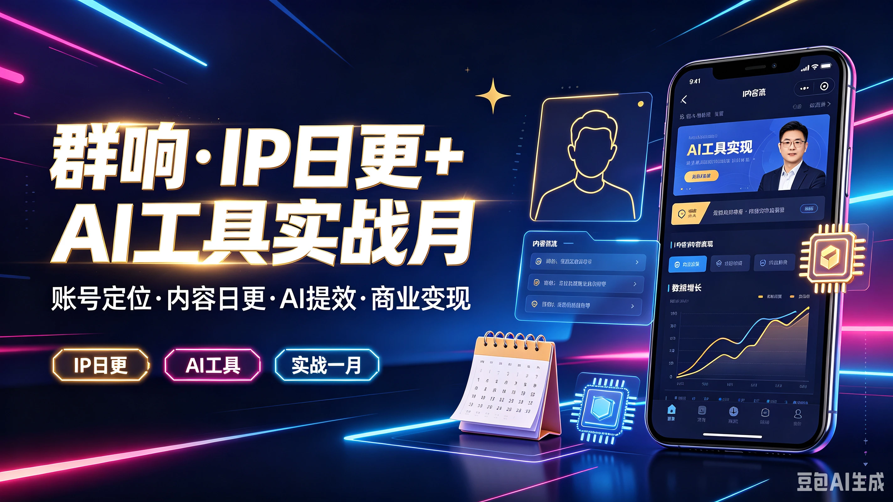 【精】群响·IP日更+AI工具实战月，长号定位·内容日更·AI提效·商业变现，IP日更、Al工具、实战一月