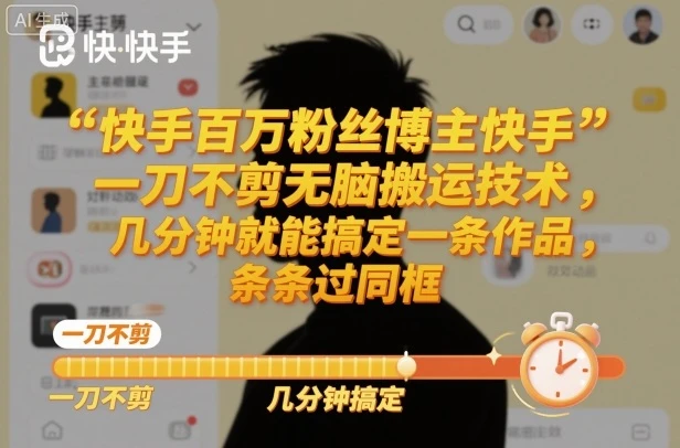 快手百万粉丝博主快手一刀不剪无脑搬运技术，几分钟就能搞定一条作品，条条过同框