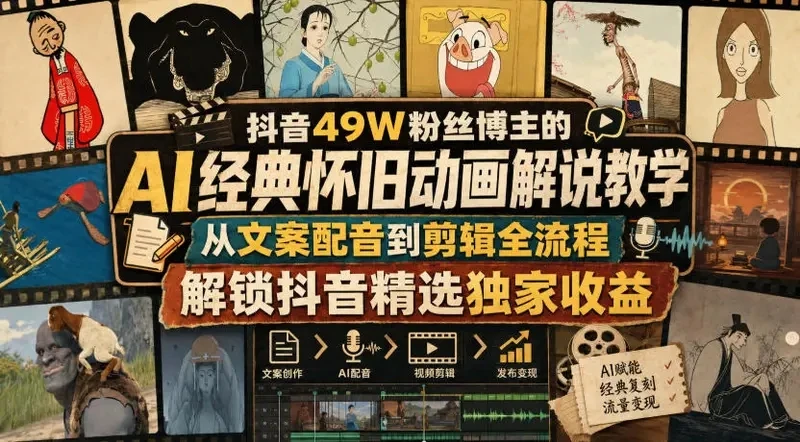【精】抖音49W粉丝博主的AI经典怀旧动画解说教学 【精】抖音49W粉丝博主的AI经典怀旧动画解说教学