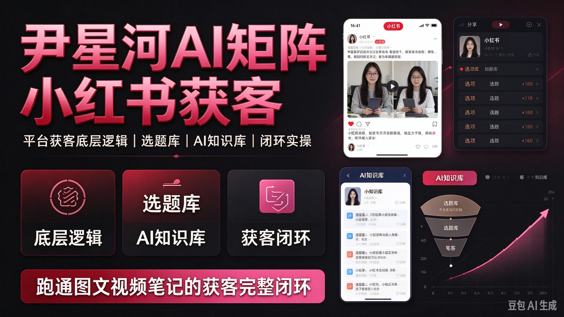【精】尹星河AI矩阵小红书获客，带你弄懂平台获客底层逻辑，搭建选题库与AI知识库，跑通图文视频笔记的获客完整闭环
