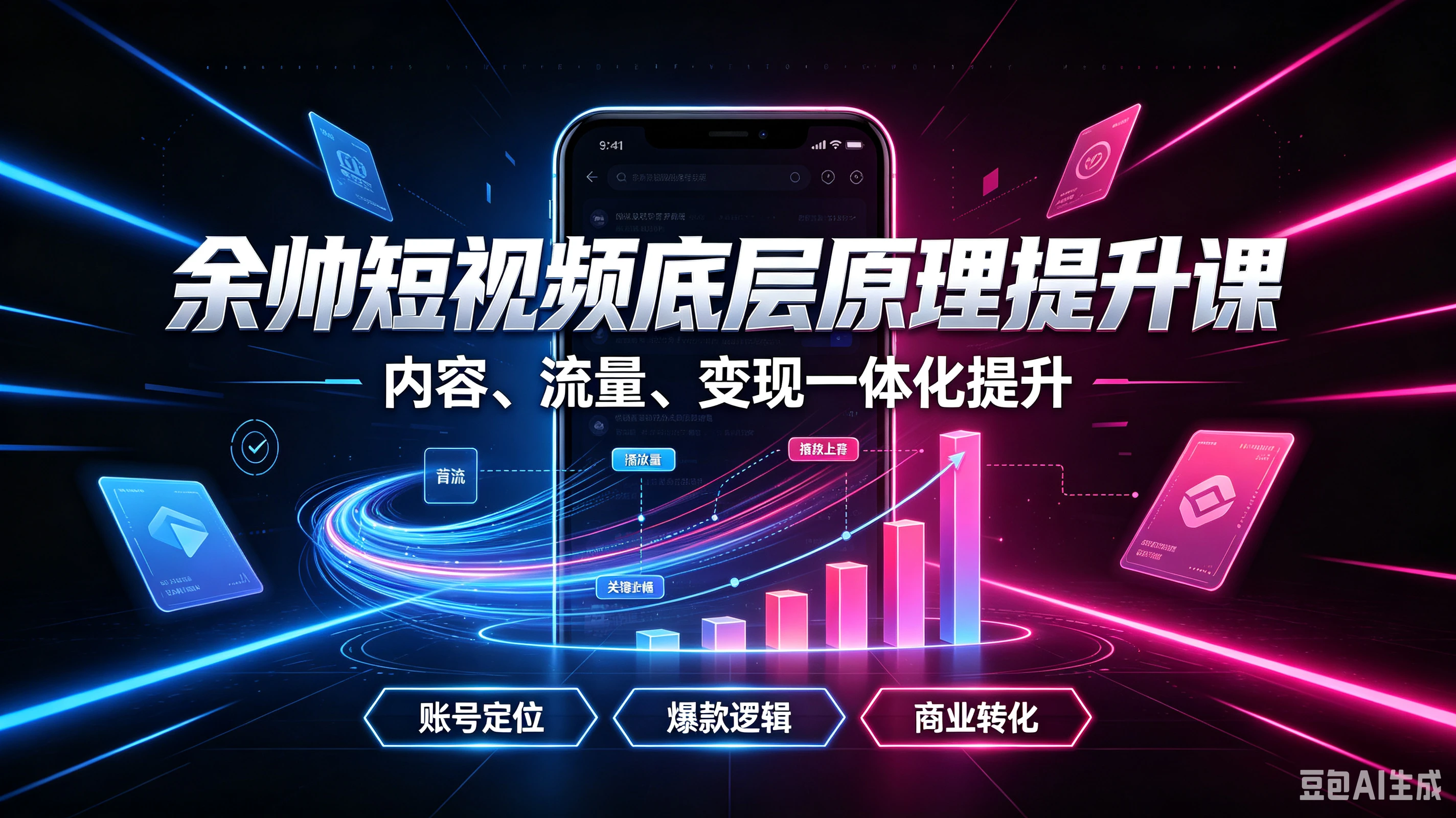 【精】余帅短视频底层原理提升课，内容、流量、变现一体化提升，账号定位、爆款逻辑、商业转化