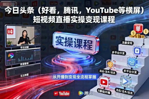 今日头条(好看，腾讯，YouTube等横屏)短视频直播实操变现课程