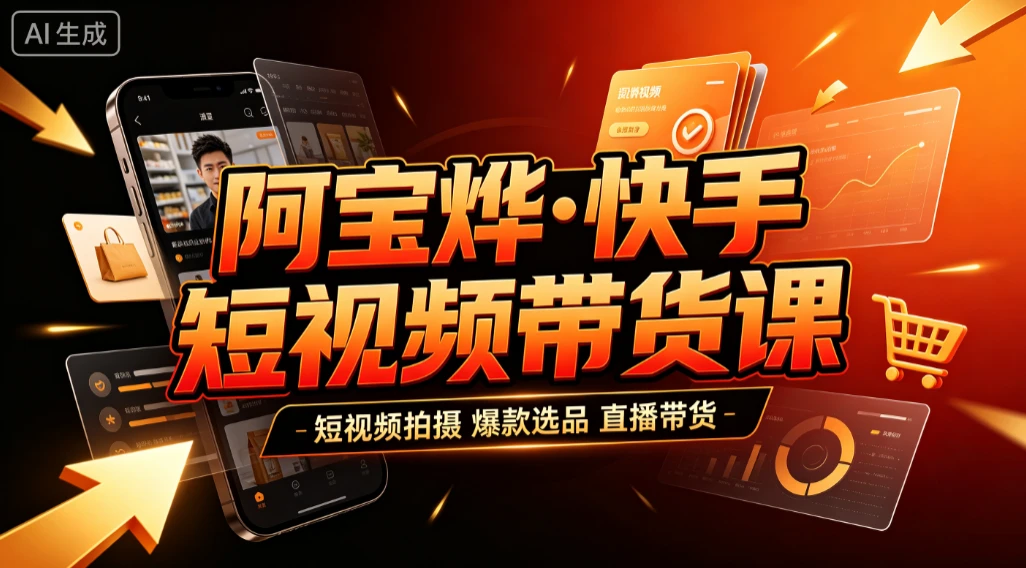 【精】阿宝烨·快手短视频带货课，短视频拍摄、爆款选品、直播带货