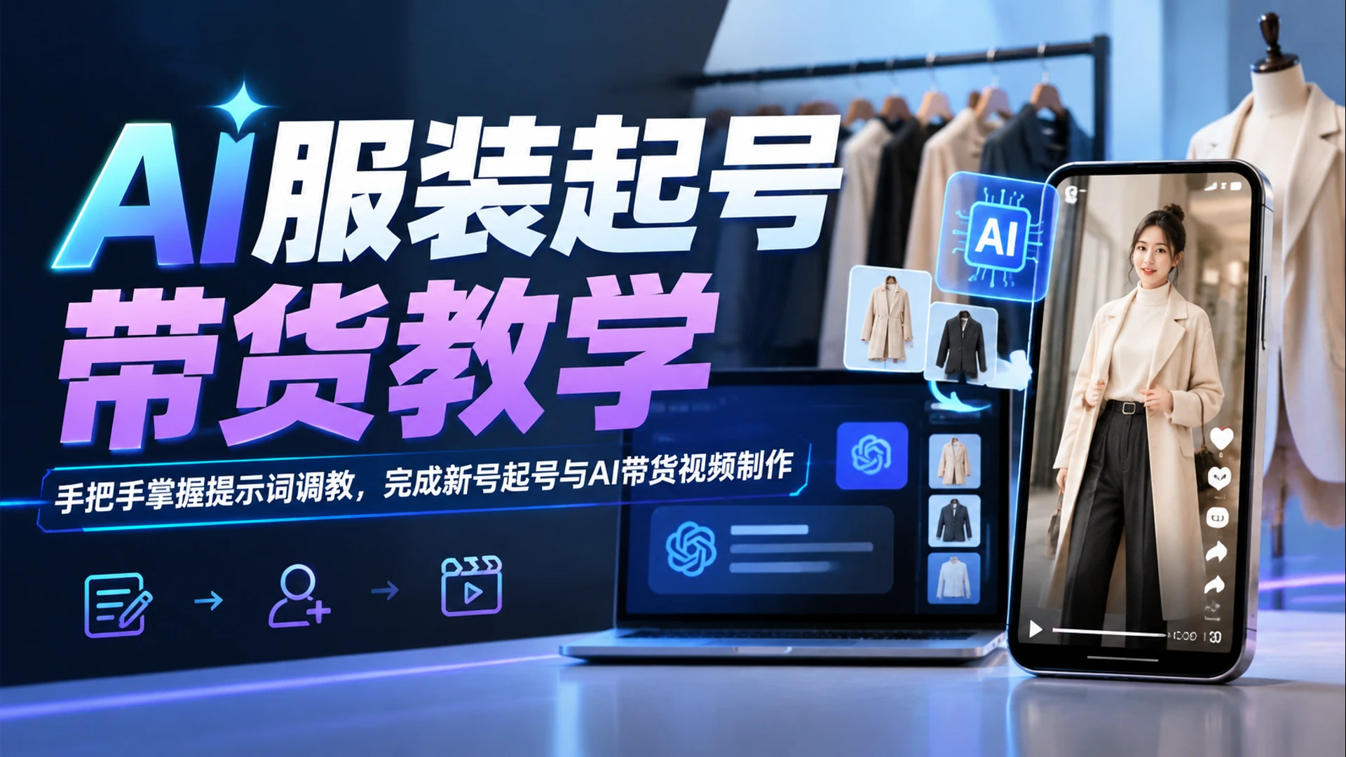 【精】AI服装起号带货教学，手把手掌握提示词调教，完成新号起号与AI带货视频制作
