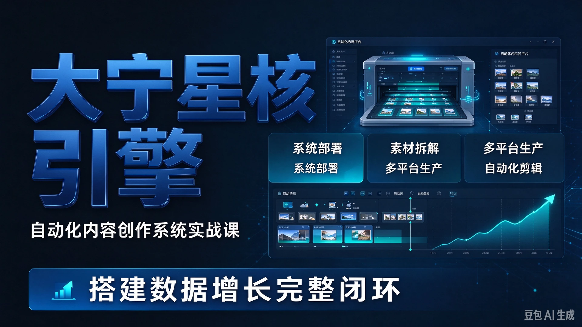 【精】大宁星核引擎自动化内容创作系统，带你学习系统部署与素材拆解，搭建多平台内容生产、自动化剪辑的数据增长完整闭环