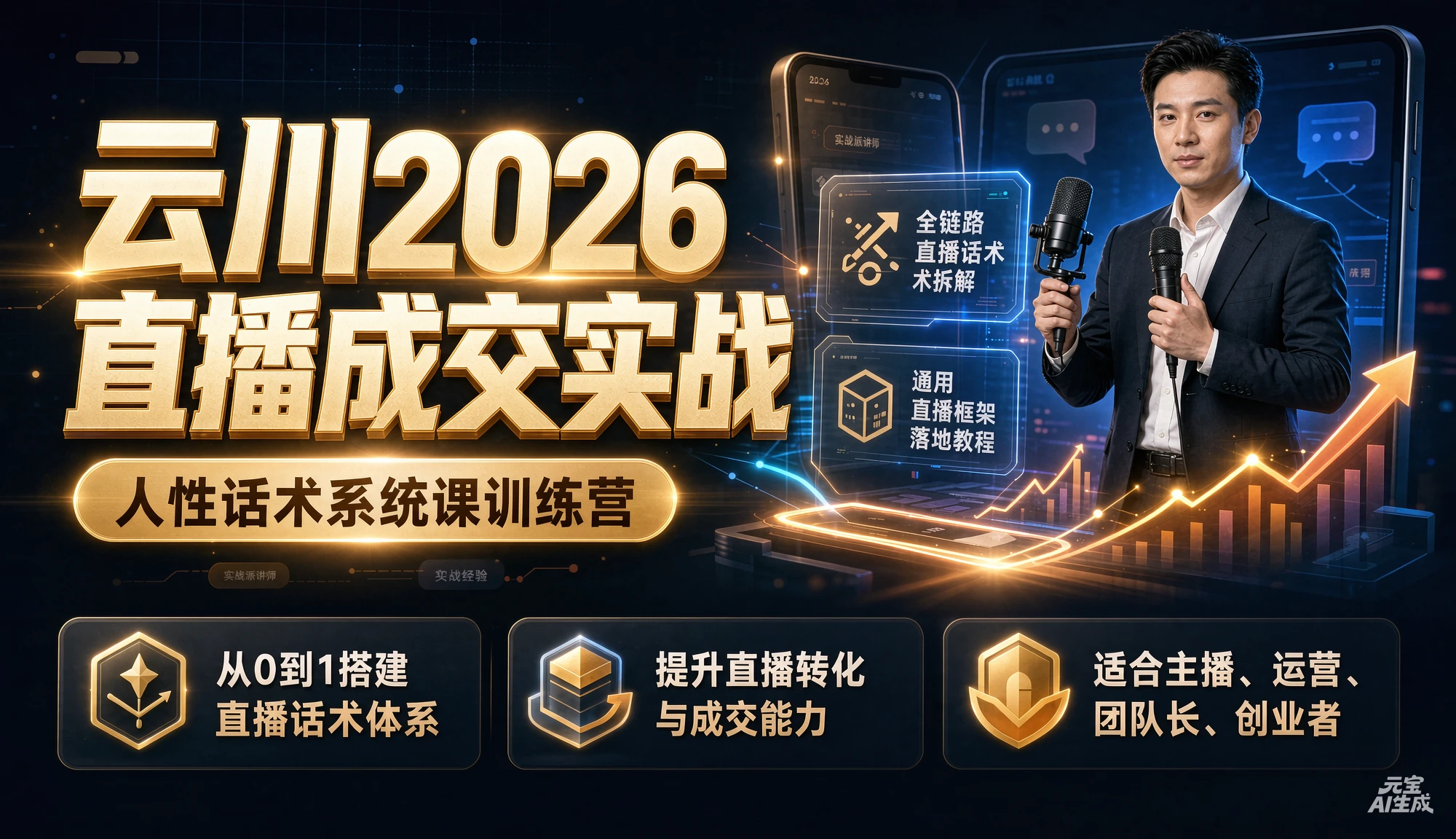 【精】云川2026直播成交实战:人性话术系统课训练营,全链路直播话术拆解,通用直播框架落地教程