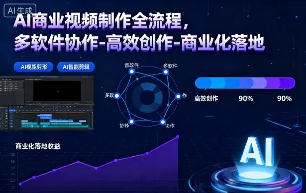 【精】AI商业视频制作全流程2期，多软件协作-高效创作-商业化落地