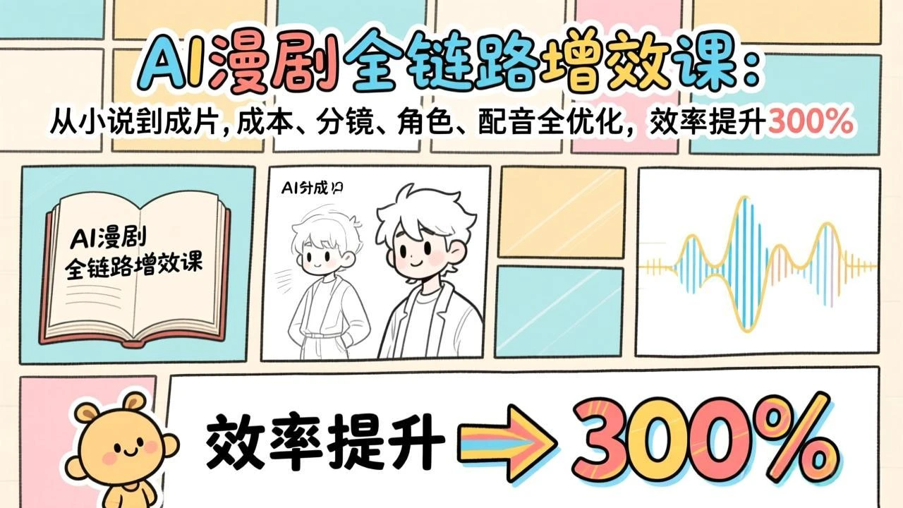 【精】AI漫剧全链路增效课:从小说到成片,成本、分镜、角色、配音全优化,效率提升300% 【精】AI漫剧全链路增效课:从小说到成片,成本、分镜、角色、配音全优化,效率提升300%