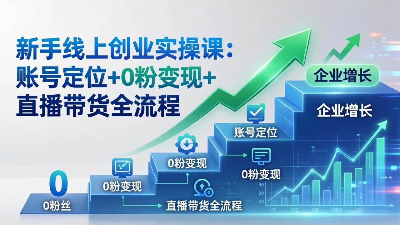 【精】新手线上创业实操课：账号定位+0粉变现+直播带货全流程，企业用户增长一步到位
