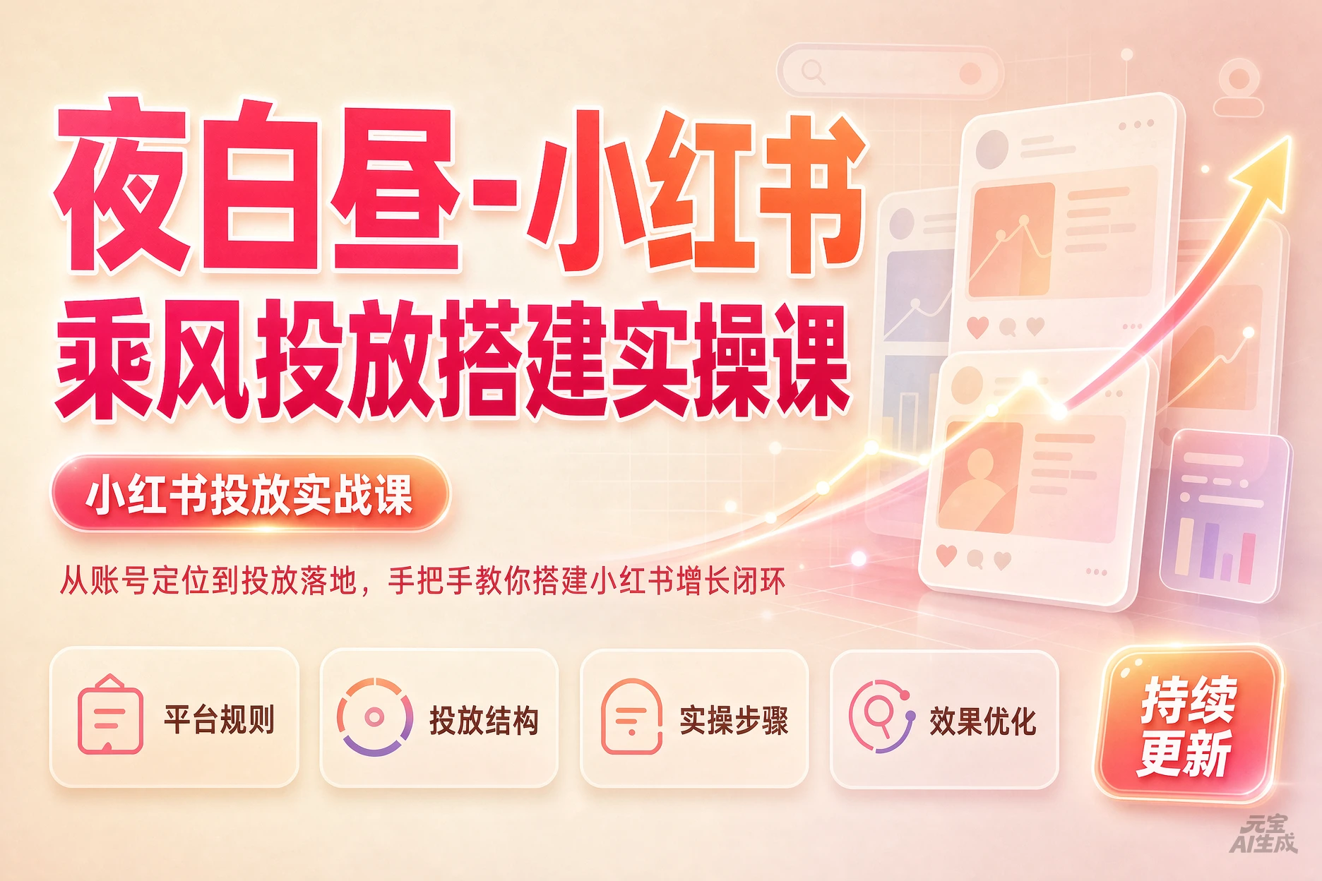 【精】夜白昼-小红书乘风投放实操课，开户返点标准投搭建莱卡定向，新店建模撬动笔记自然流量