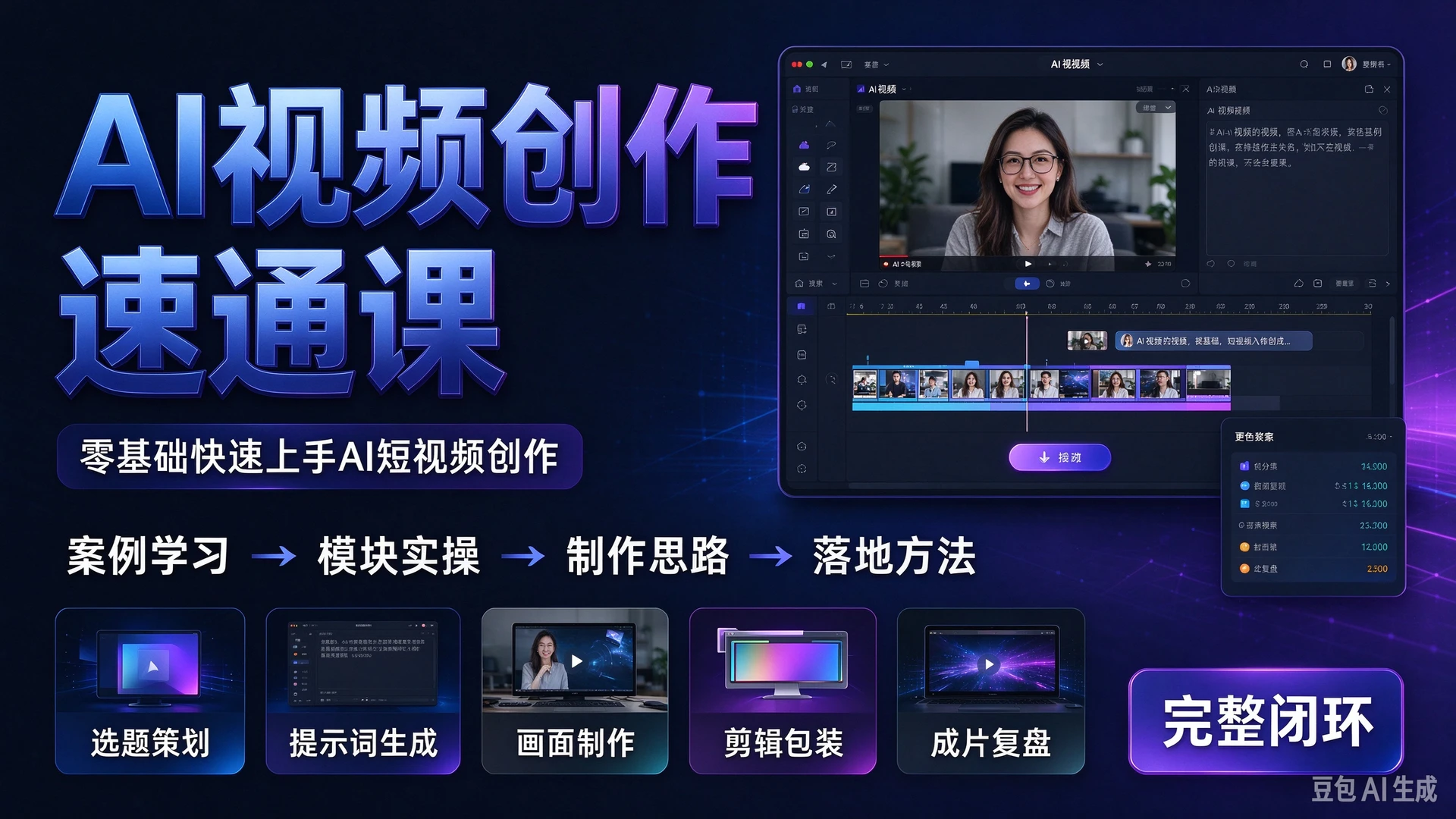 【精】AI视频创作速通课，带你参考真实客户案例学习五大模块实操内容，掌握AI视频制作思路与落地方法，适合零基础快速上手AI短视频创作人群的完整闭环