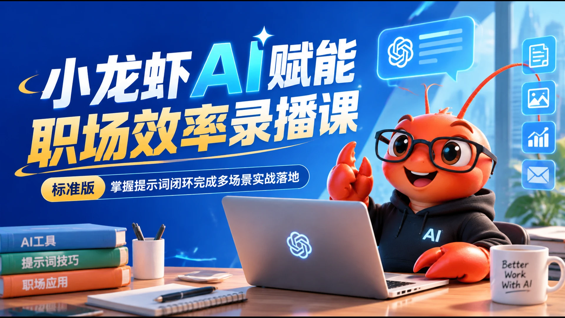 【精】小龙虾AI赋能职场效率录播课标准版，掌握提示词闭环完成多场景实战落地