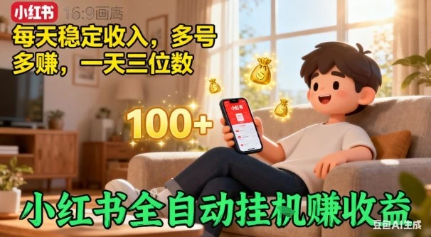 小红书自动挂G賺收益，每天稳定收入，多号多賺，一天三位数【揭秘】