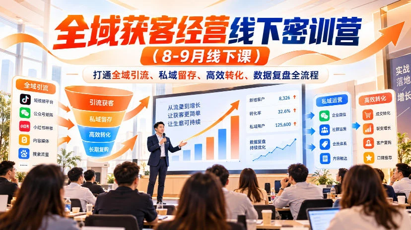 【精】全域获客经营线下密训营(8-9月线下课),打通全域引流、私域留存、高效转化、数据复盘全流程 【精】全域获客经营线下密训营(8-9月线下课),打通全域引流、私域留存、高效转化、数据复盘全流程