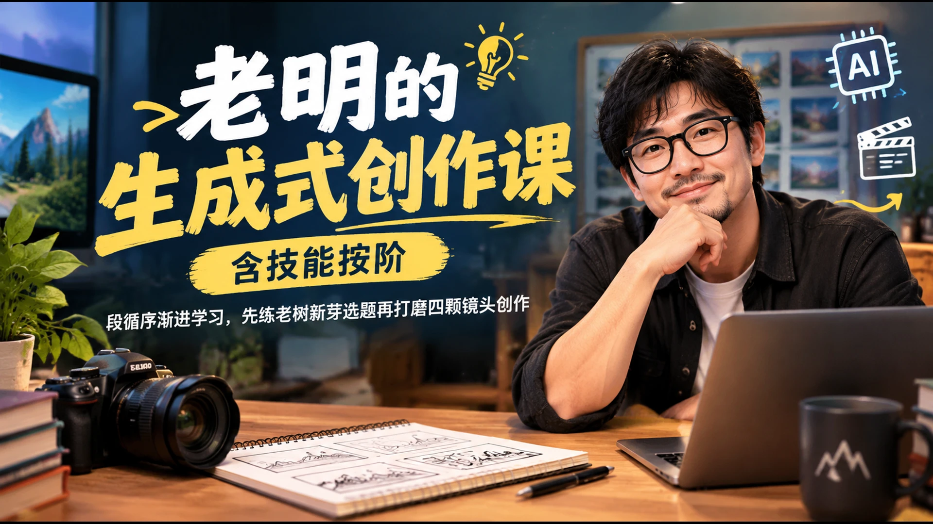 【精】老明的生成式创作课含技能按阶段循序渐进学习,先练老树新芽选题再打磨四颗镜头创作 【精】老明的生成式创作课含技能按阶段循序渐进学习,先练老树新芽选题再打磨四颗镜头创作