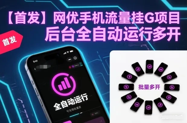 【首发】网优手机流量挂G项目，后台全自动运行，可无限批量多开【揭秘】