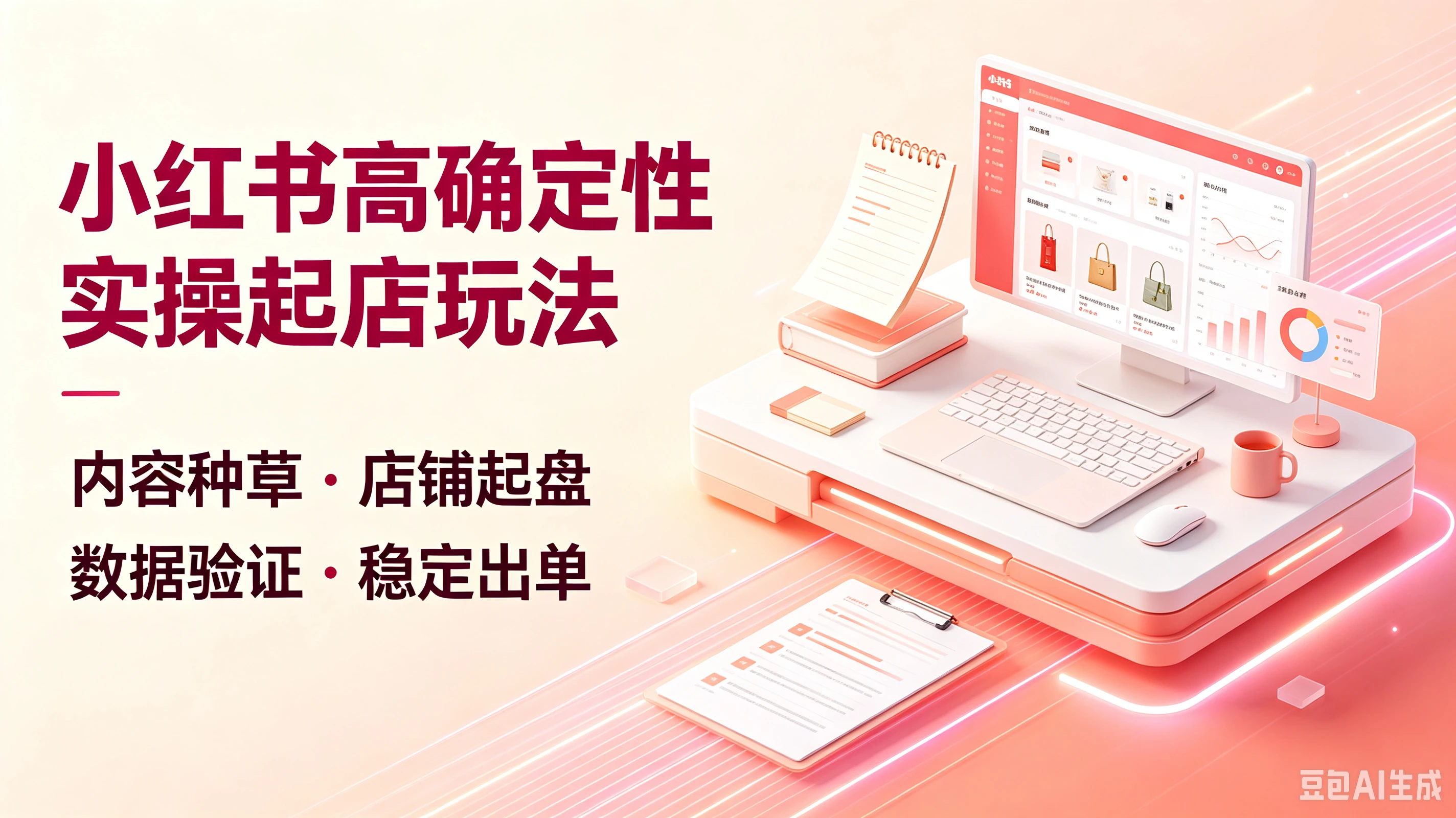 【精】小红书高确定性实操起店玩法，内容种草·店铺起盘、数据验证·稳定出单