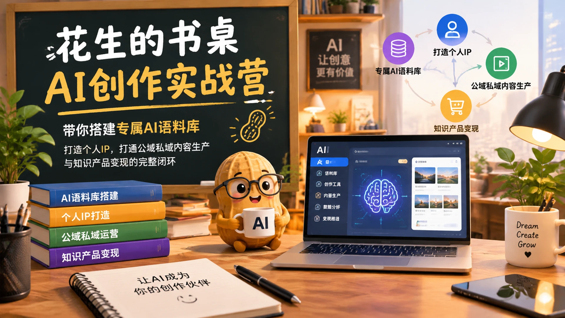 【精】花生的书桌 - AI创作实战营，带你搭建专属AI语料库打造个人IP，打通公域私域内容生产与知识产品变现的完整闭环