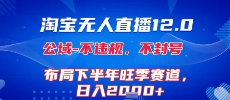 淘宝无人直播12.0，不封号，不违规，布局下半年旺季赛道，日入1k+(独家技术)【揭秘】