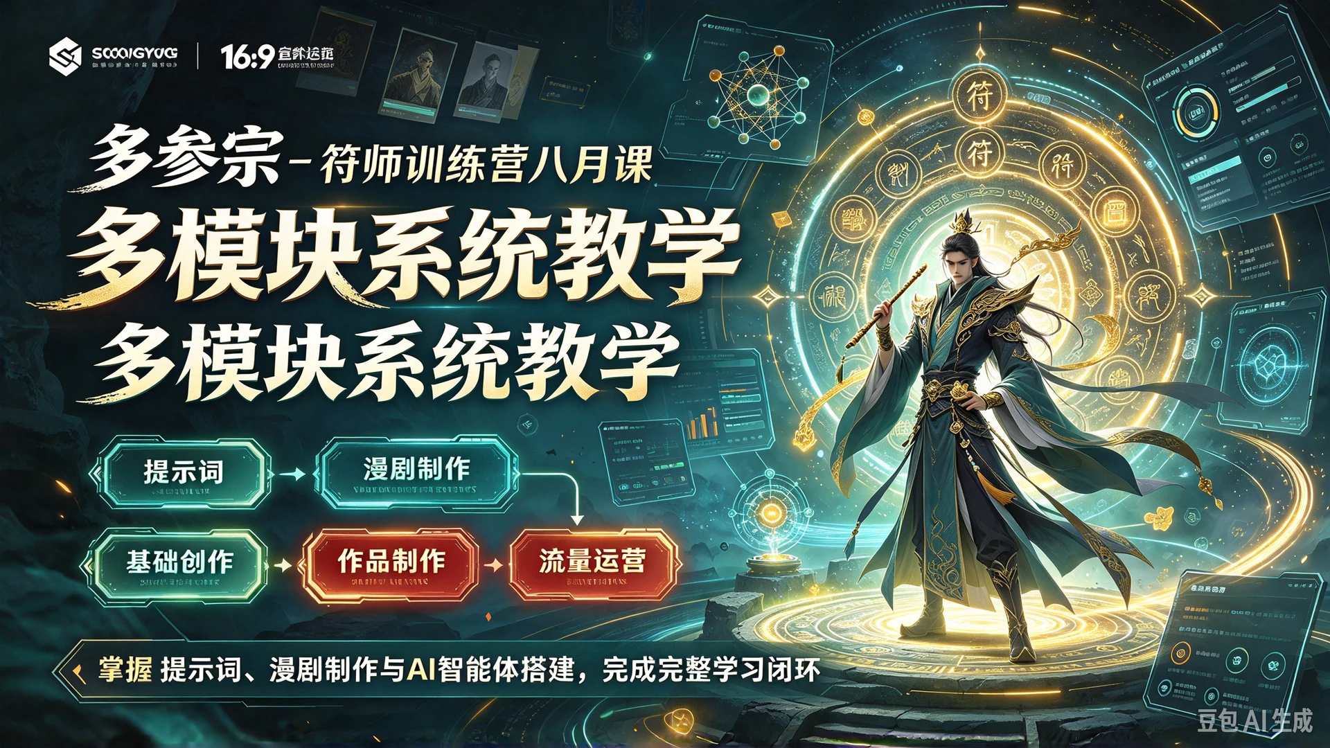 【精】多参宗 – 符师训练营八月课,多模块系统教学,掌握提示词、漫剧制作与AI智能体搭建,完成从基础创作到作品流量运营的完整学习闭环