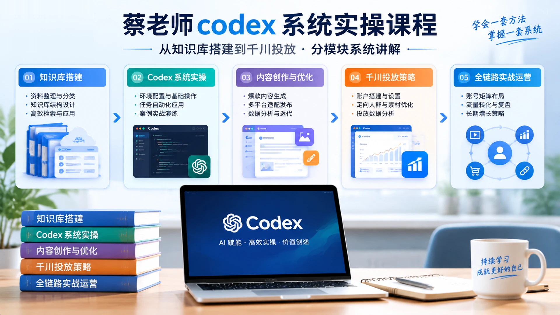 【精】蔡老师codex系统实操课程的内容强度，从知识库搭建到千川投放分模块系统讲解